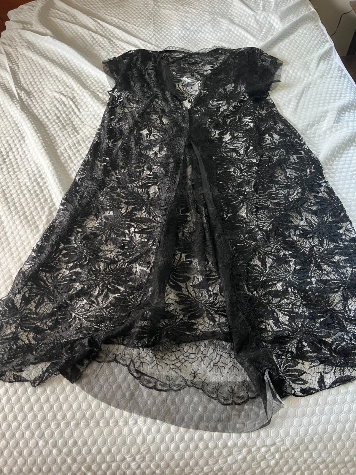 1920’sFlapper Black Vintage Lace Over Dress Acanthus Leaves Design Large