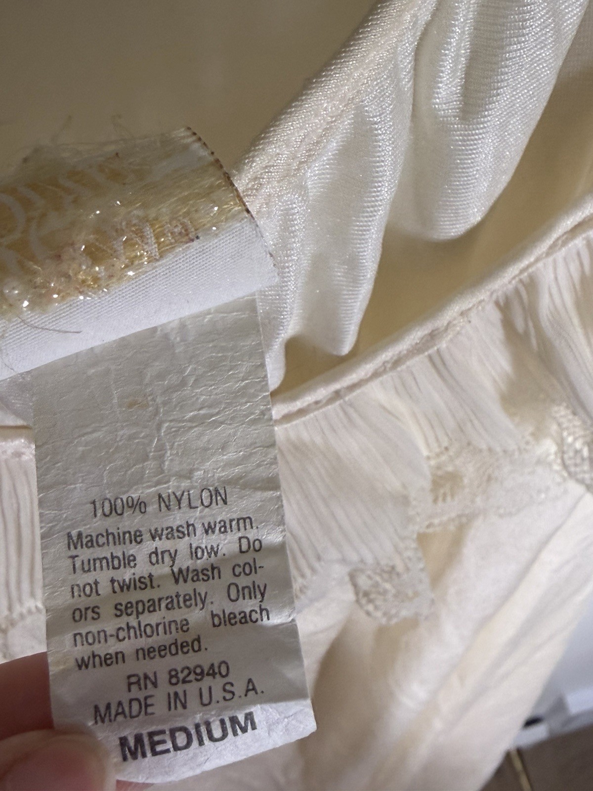 Miss Dia Ivory Nylon Slip Lingerie, Size M Regular, Made in USA