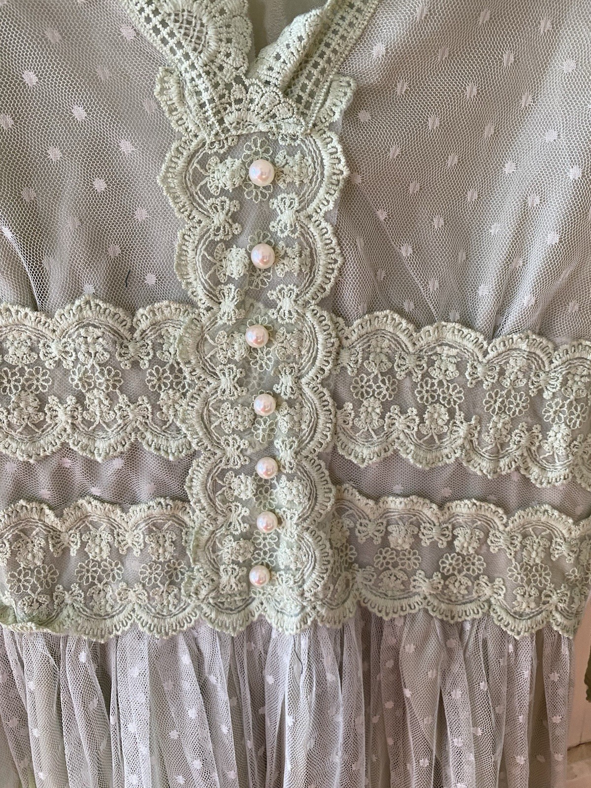 Lace Dress Light Green 100% Polyester Sheer Women’s Size S