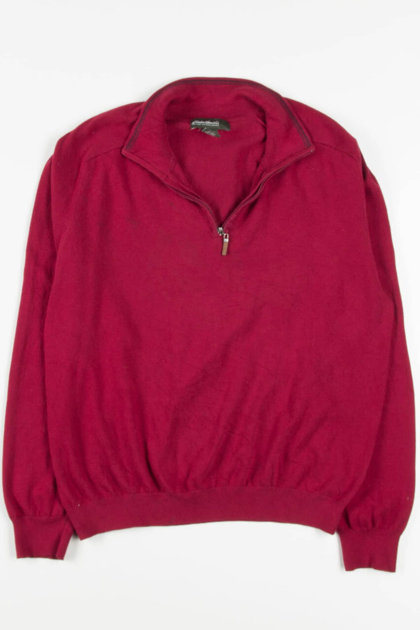 Vintage Red Eddie Bauer Sweater Medium Half Zip Collar Pullover Warm