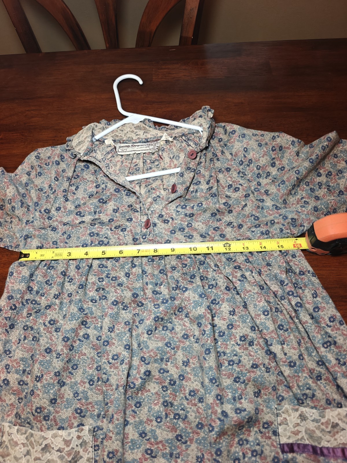 Vintage 70s Young Edwardian Arpeja Prairie Dress Floral Calico Lace Size 7 Boho