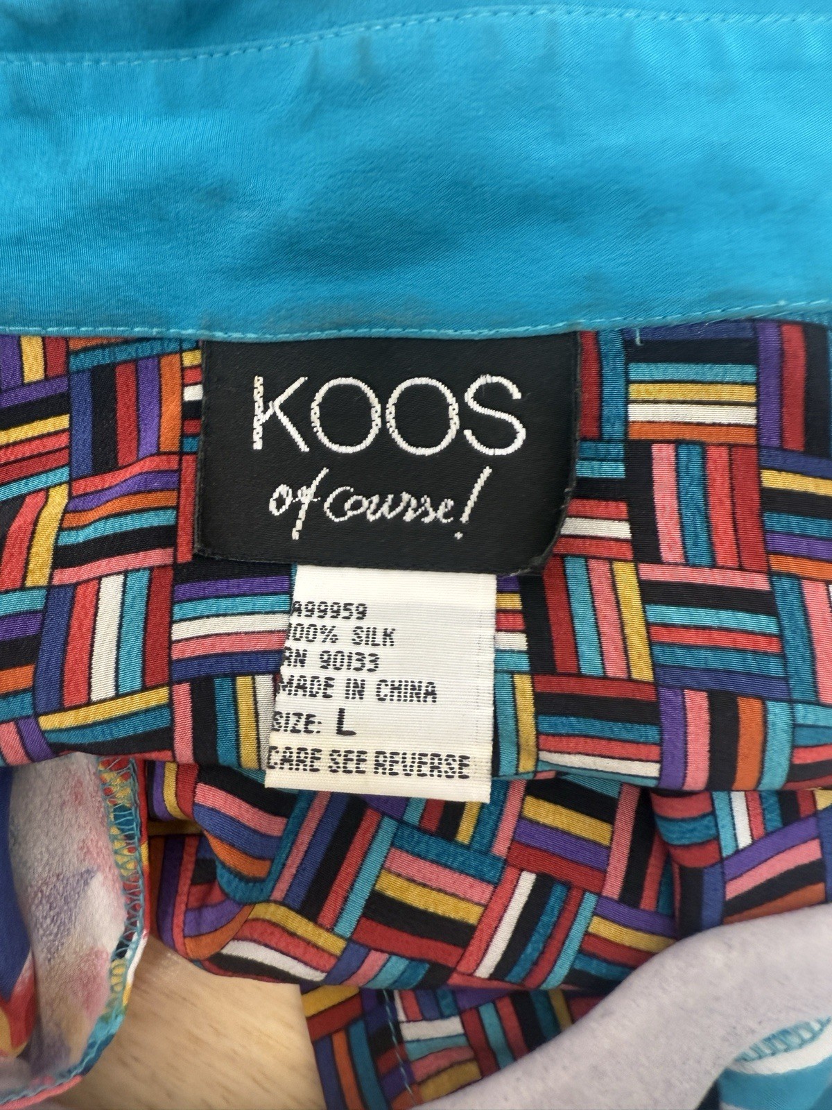 Vintage Koos Of Course Womens Large 100% Silk Art To Wear Button Blouse #44