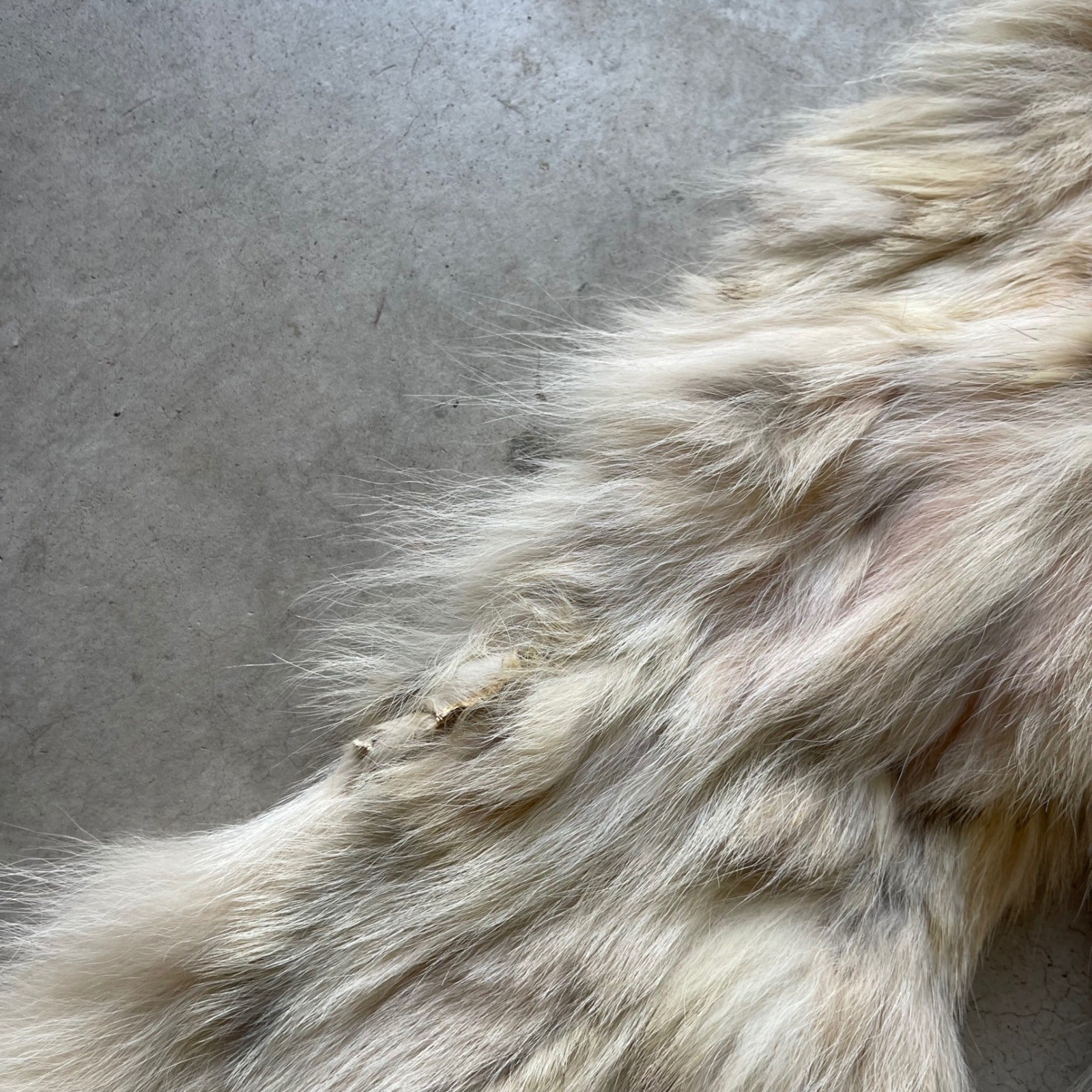 Vintage Genuine Fox Fur Coat Cream Tan Mid-Length Shawl Collar Distressed Flawed