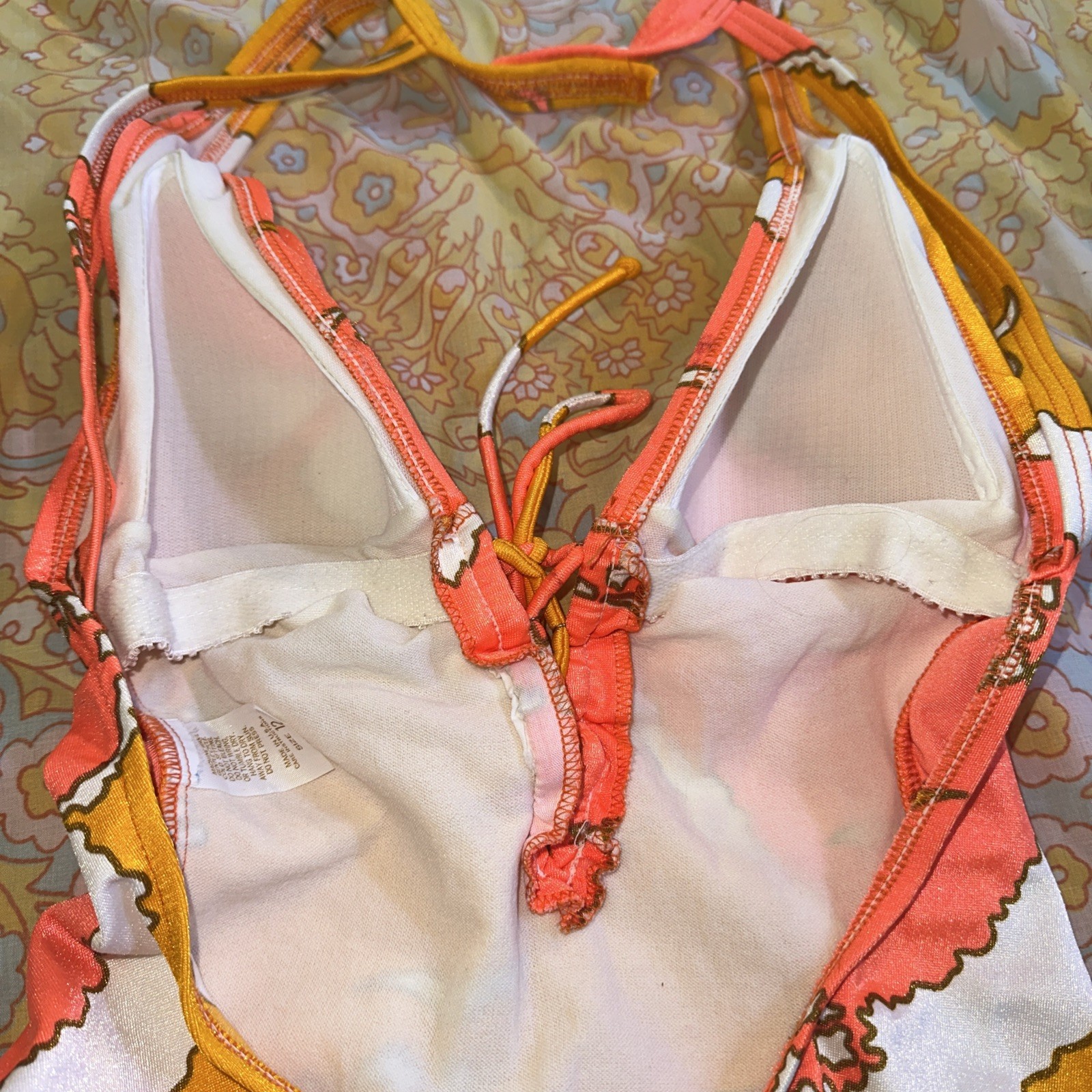 Vintage 60’s Orange And White Swimsuit With Torpedo Bra Top Size 12