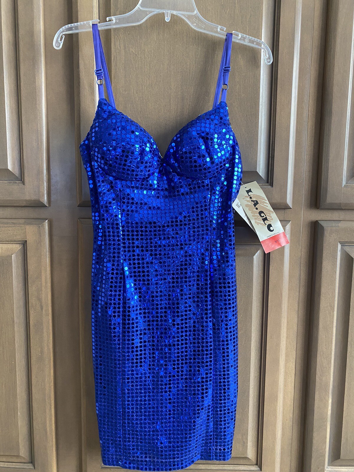 Vintage LA GLO Womens Blue Sequins Strappy Dress ~ Size 9/10 ~ 1990s