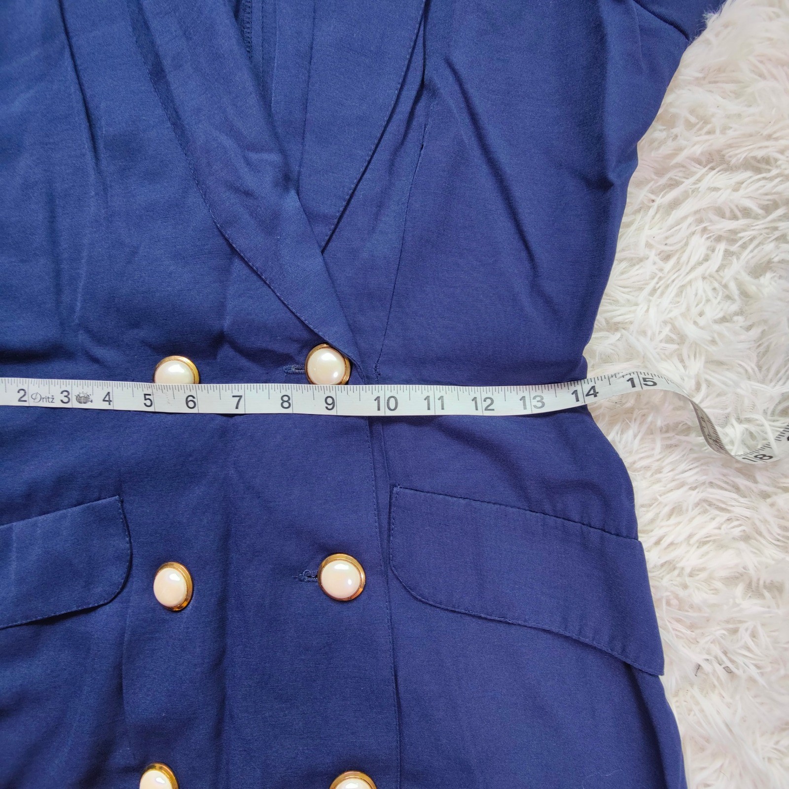 Vintage 80s Young Edwardian Royal Blue Blazer Dress Pearl Buttons Retro Sheath