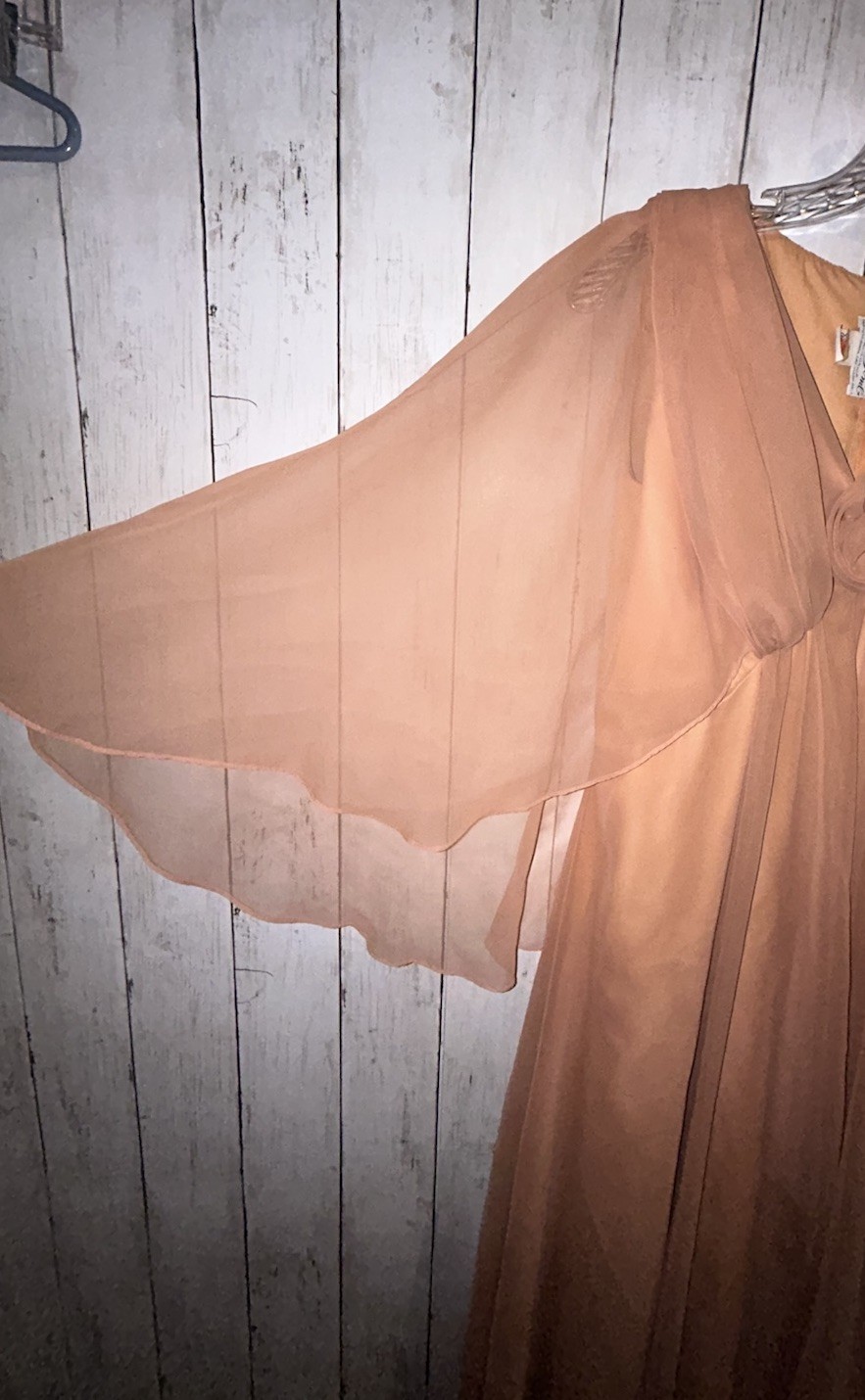 Emma Domb California Dress 14 Empire Waist Cape Sleeve Orange Chiffon Altered