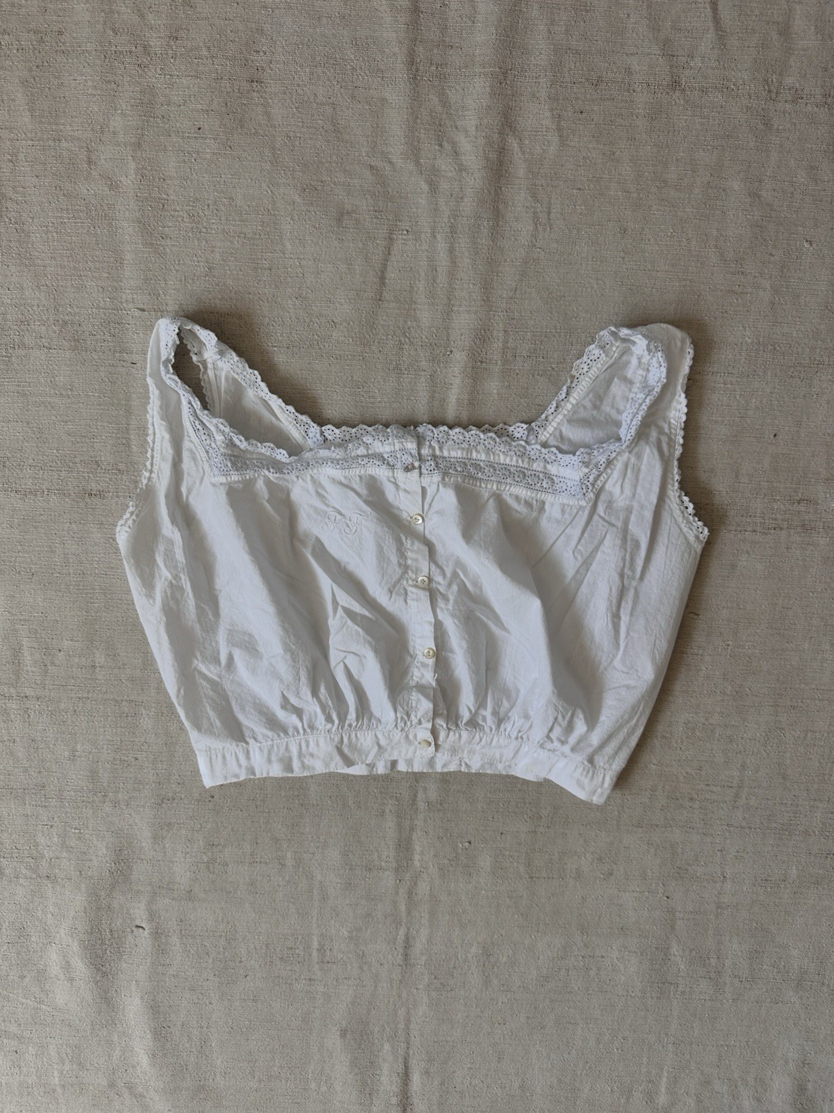 Antique Early 1900s French Corset Cover Summer Cotton Tank Top Handmade Small