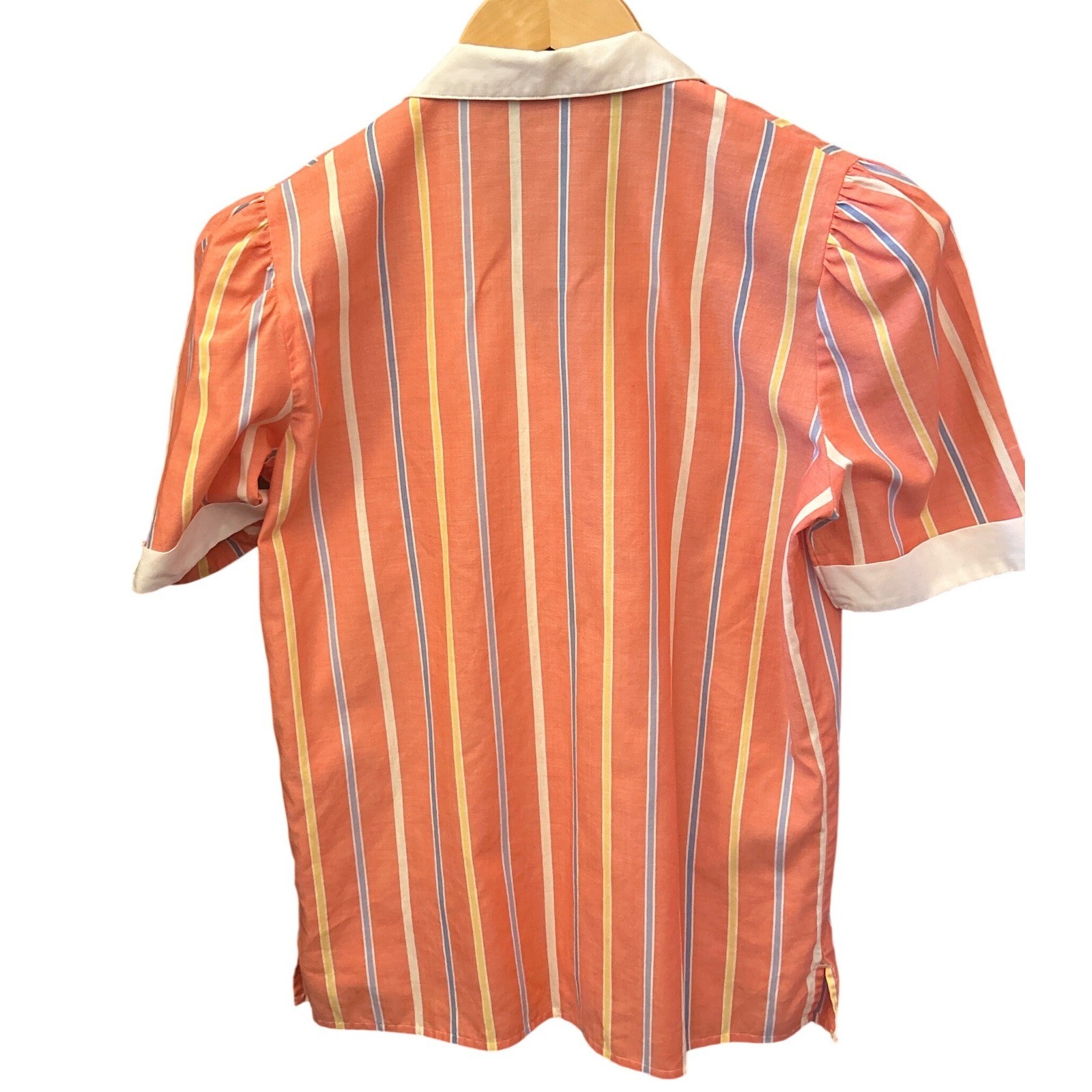 Vintage Stripe Blouse Retro Mod Preppy Peter Pan Collar Puff Sleeve Coastal Chic