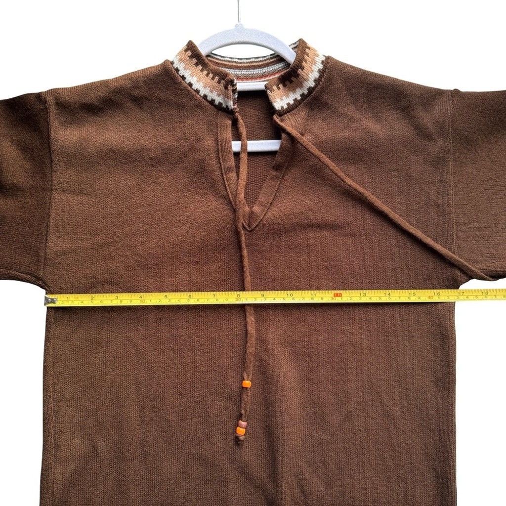 Vintage 70s Boho Brown Striped Sweater Size XS S Retro Unisex Cozy Classic
