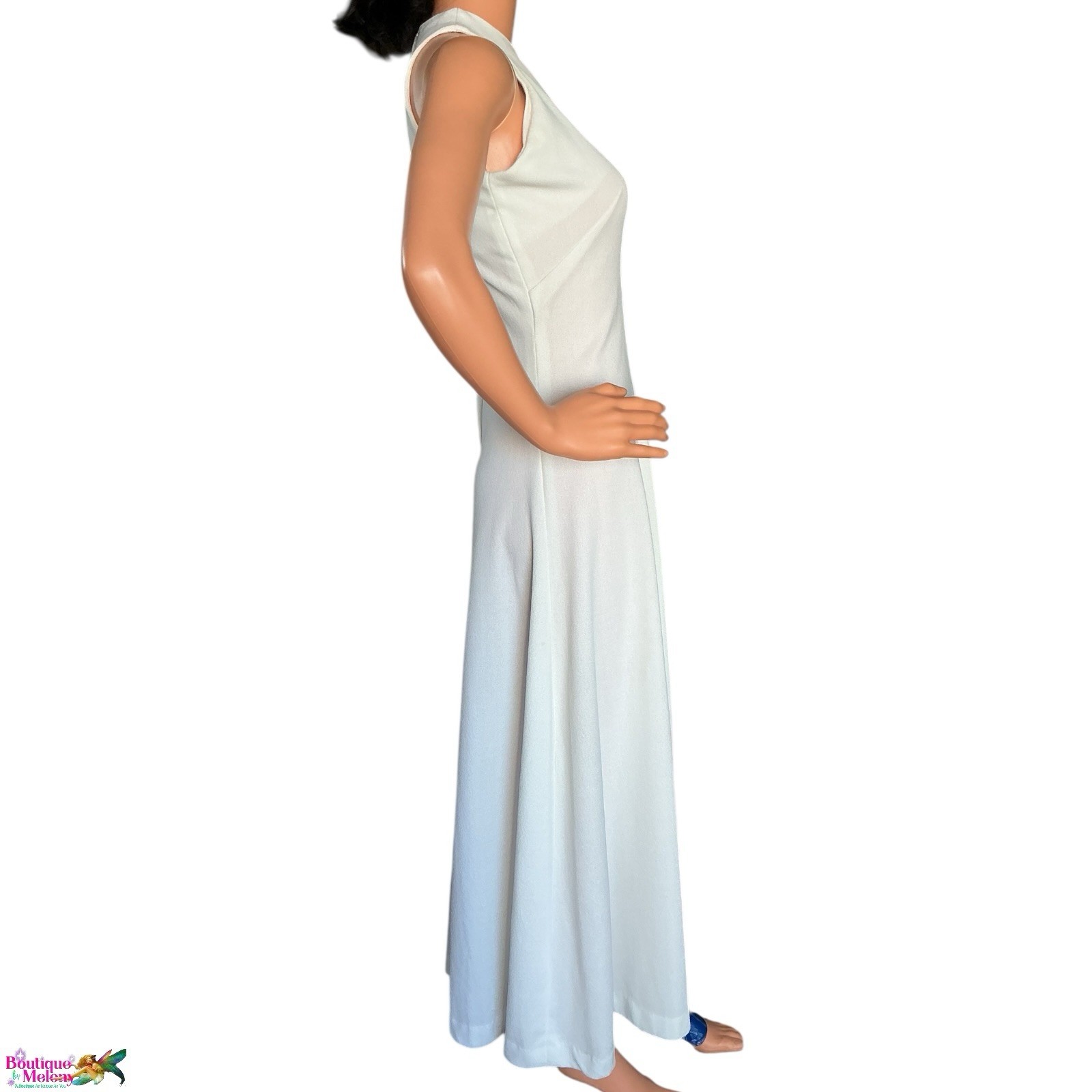 Minimalist White Crepe Knit Midi Dress Sleeveless High Neck A Line Stretch