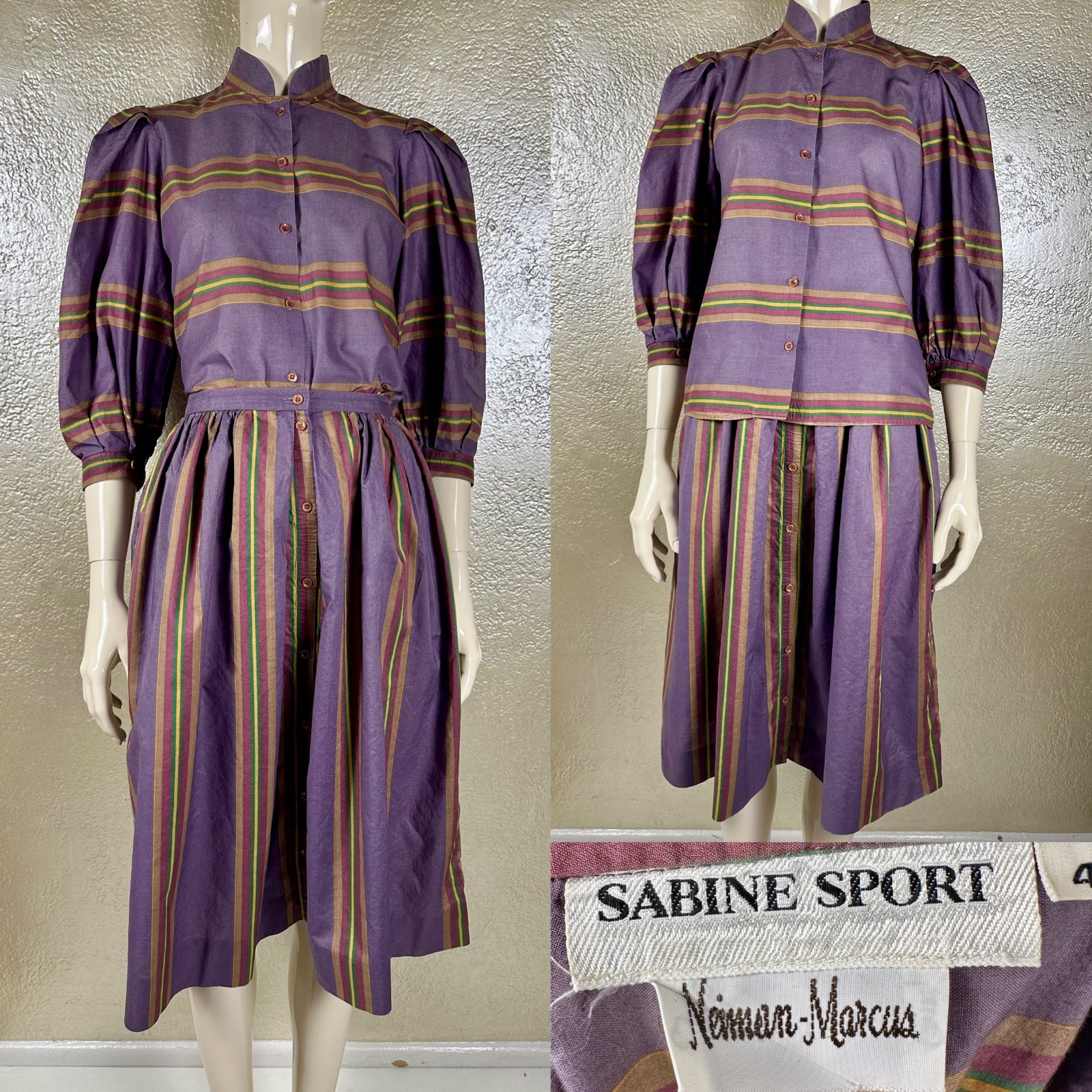 Vintage 1970’s SABINE SPORT NEIMAN MARCUS Purple Two Piece Blouse Skirt Set