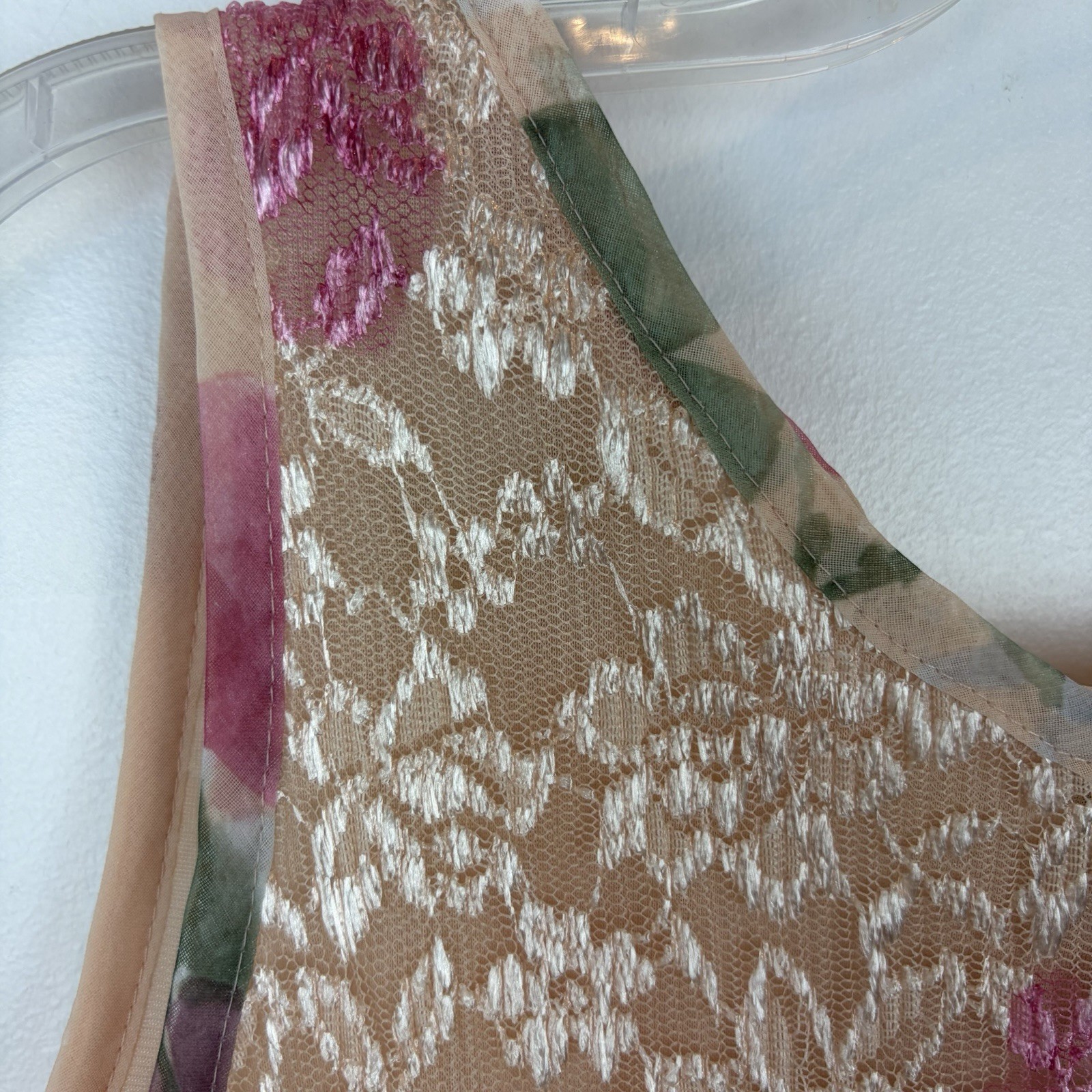 Vintage Lace Top Women 16 Petite Boho Pastel Floral Scalloped Hem Lined Romantic
