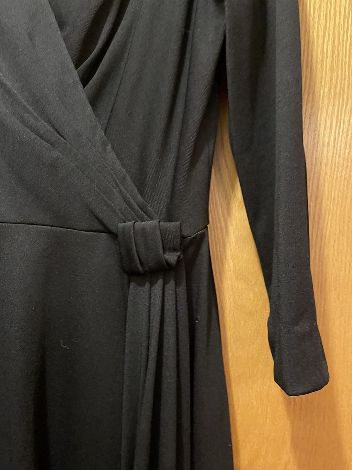 Vtg Ava Gabor by Estevez Black knit long Dress Size 8/9 V Neck Zipper Back