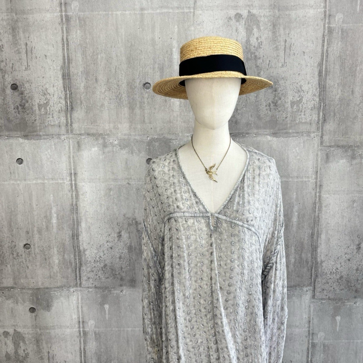 Vintage Silver Gray Boho Tunic Top Textured Long Sleeve Hippie Fairy Grunge