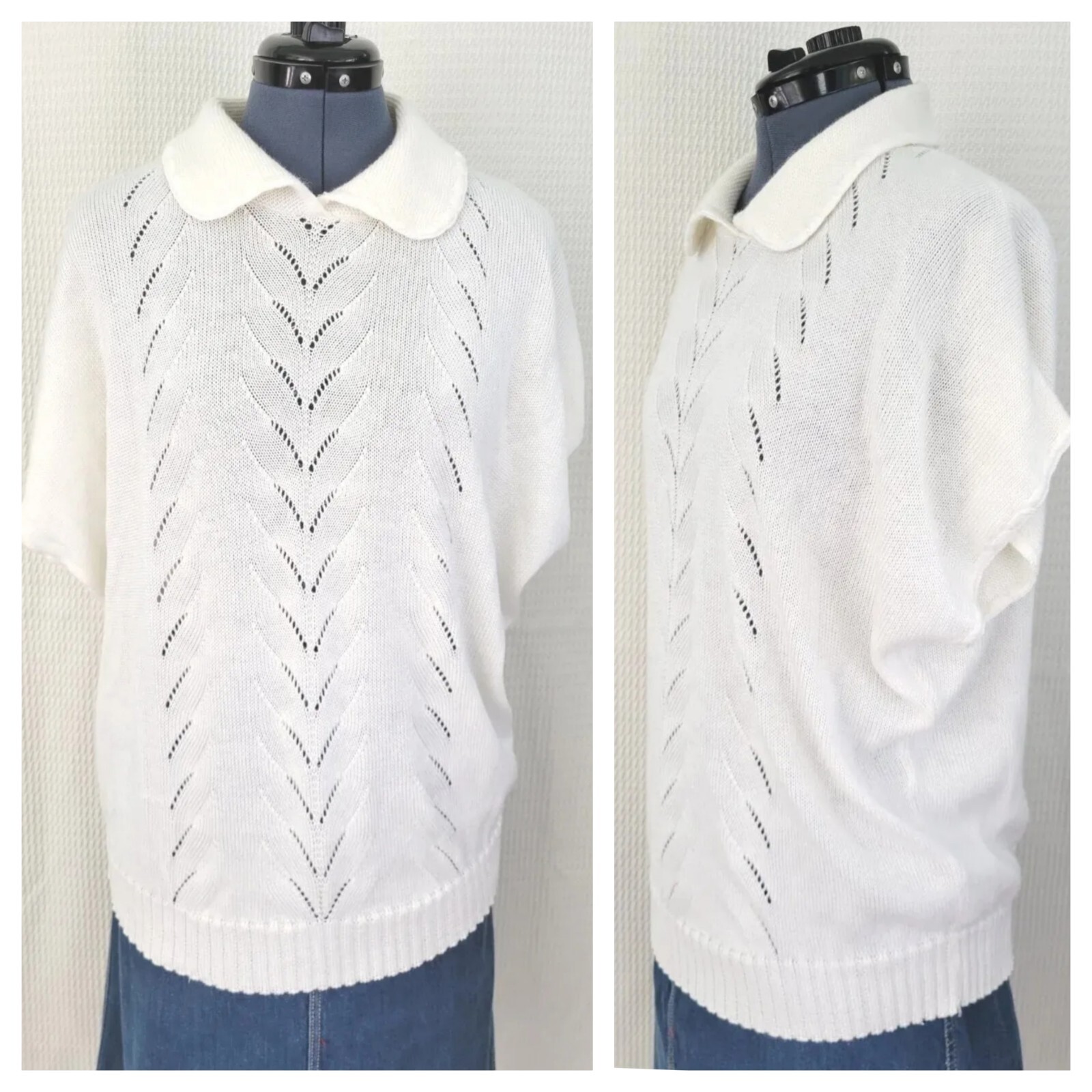 Vtg Wentworth Gallery Creamy White Drop Sleeve Collared Sweater Sz XXL? 48″Bust