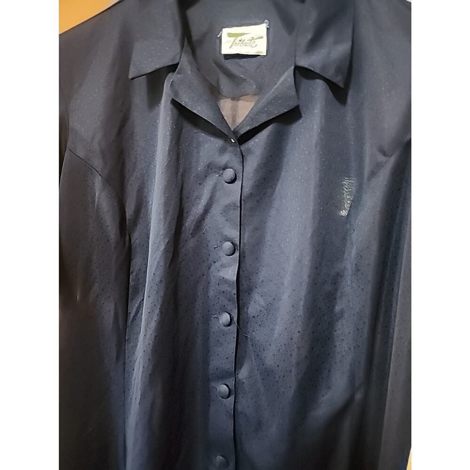 Vintage Tribute Blue Sheer Button Short Sleeve House Shift Dress A99 Madmen