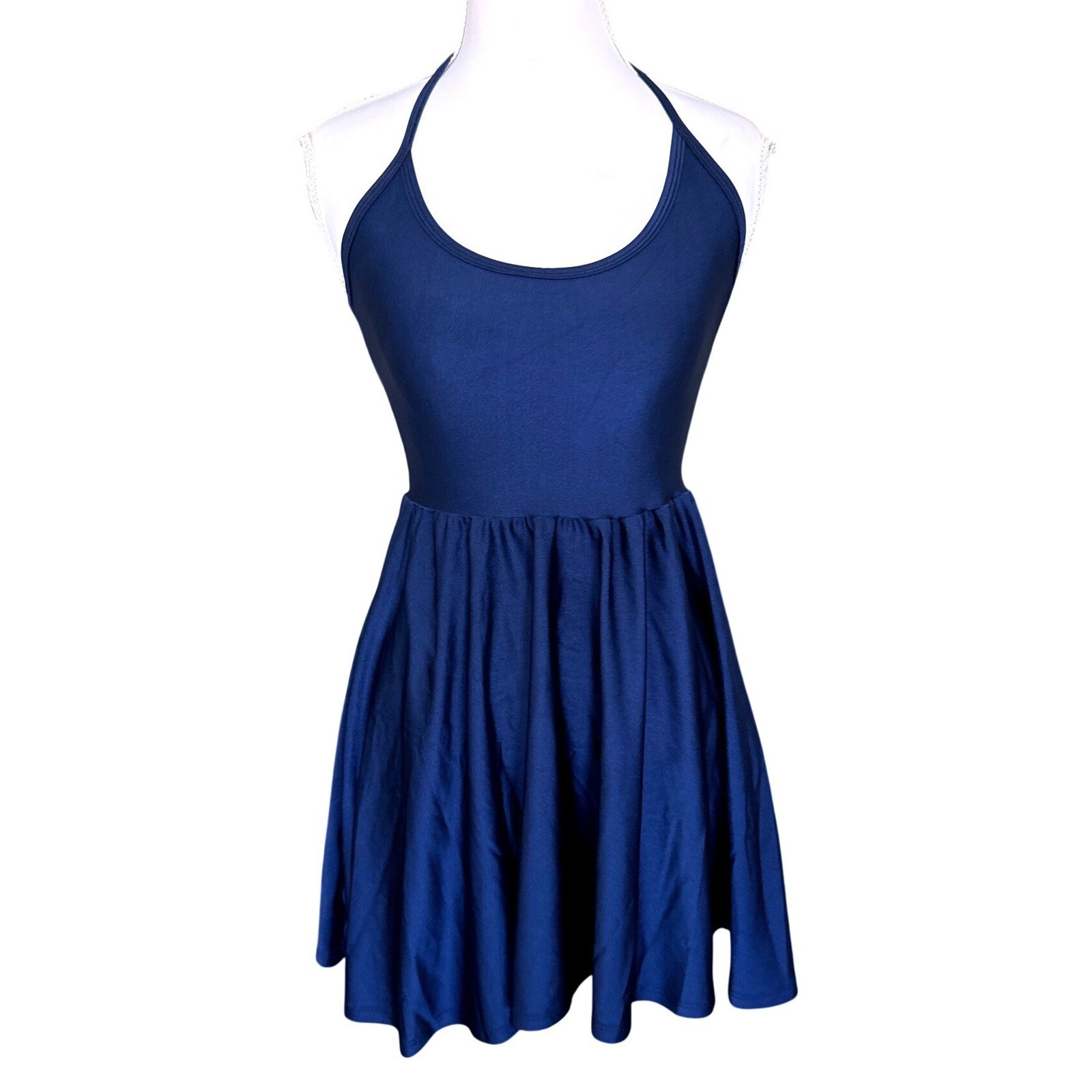 American Apparel Disco Mini Skater Dress Halter Grunge Indie Sleaze Blue Y2K XS