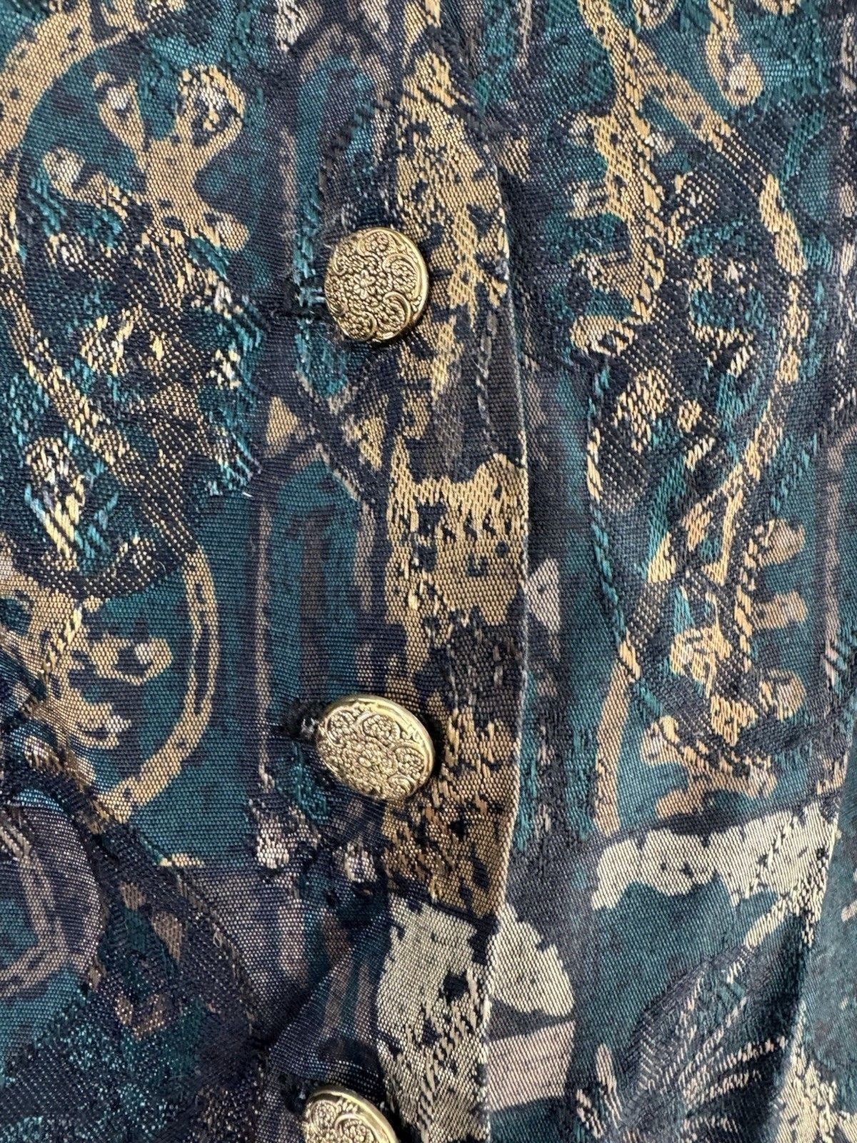 Anxiety Vintage Floral Patch Gold Metal Button Front Vest USA Medium