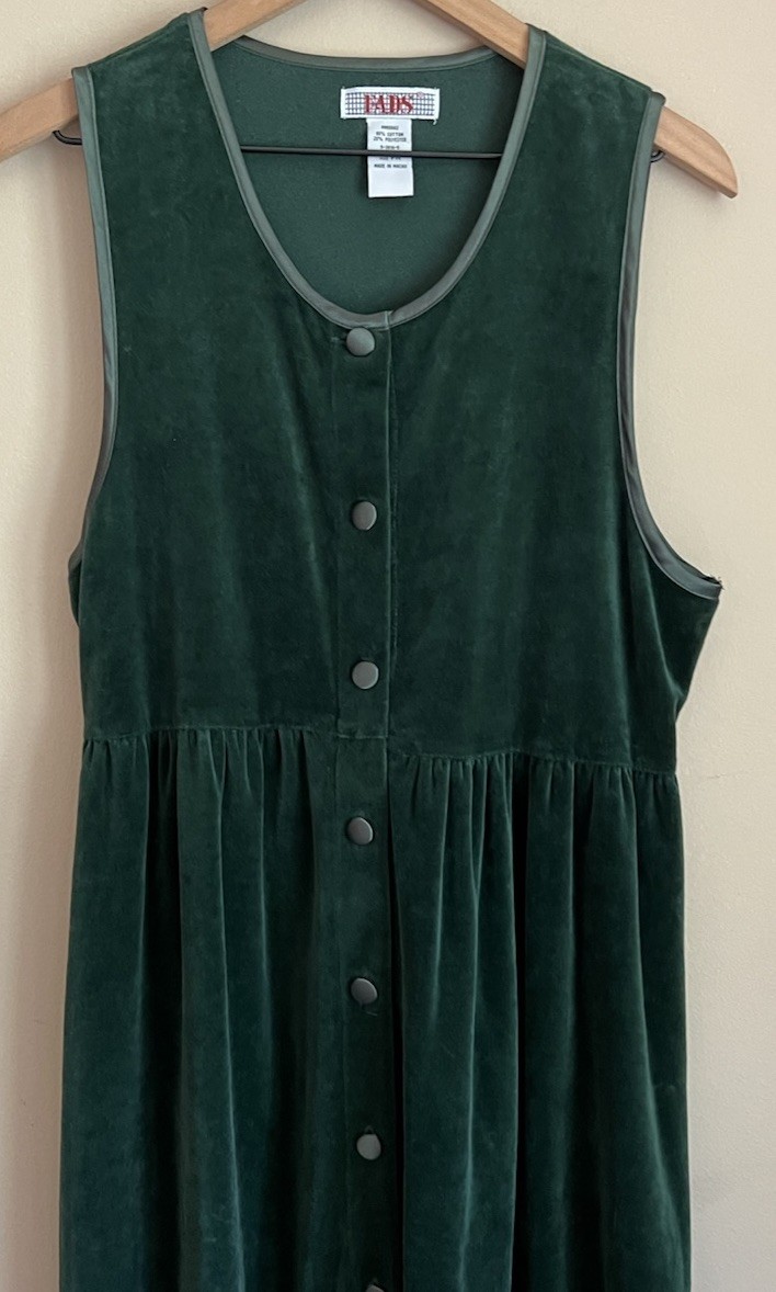 Dress Overall Jumper Vintage 80s 90s Velour Holiday Womens Size Medium PM