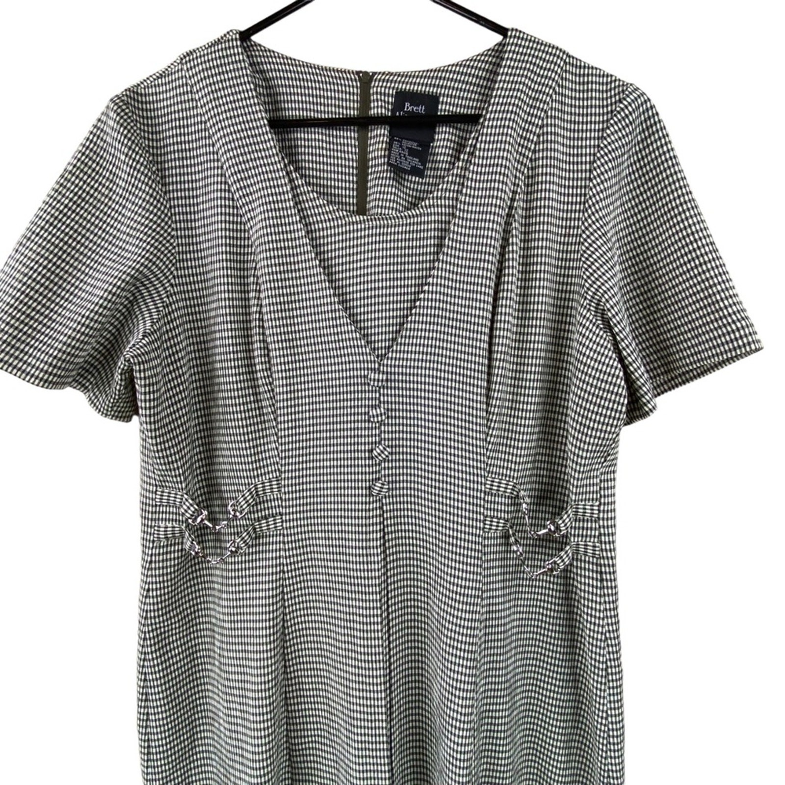 Vintage Micro Plaid Short Sleeve Maxi Dress Size 12 Green Cream