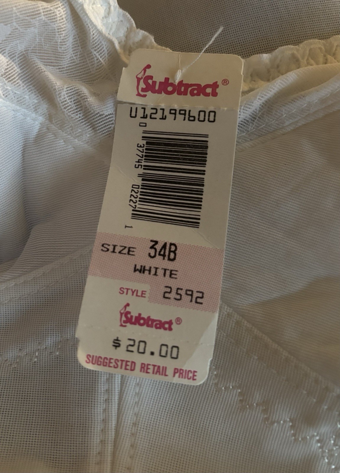 Subtract White Bra Boned Adjustable Straps Vintage NWT 34 B