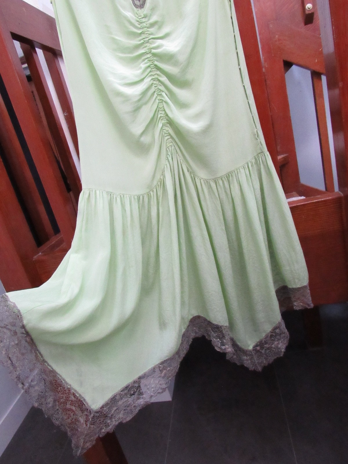 ROMANTIC 20s 30s SILK FLAPPER lace green Art Deco Dress fairy VTG whimsigoth S