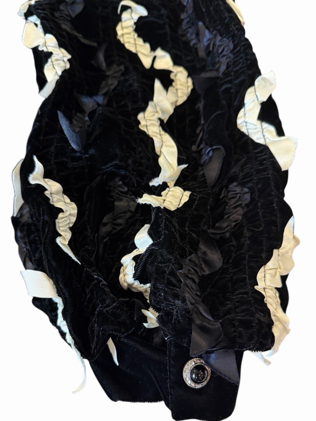 Vintage Black Velvet David Brown Winter Dress Rare Satin Ribbon Embellished New