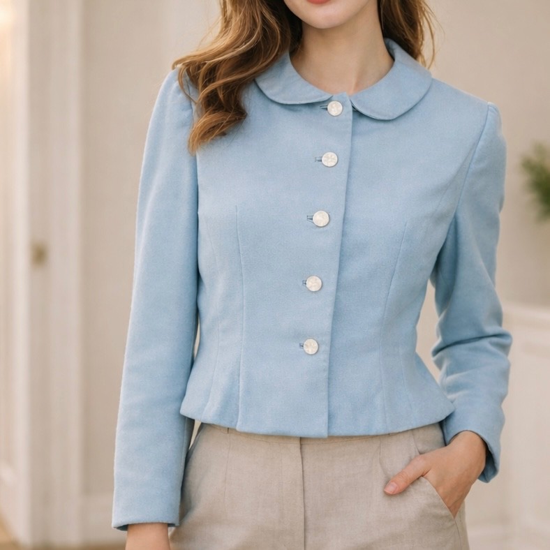 VTG Moordale Junior 50s Wool Jacket Peter Pan Collar Light Blue McEwen Thompson
