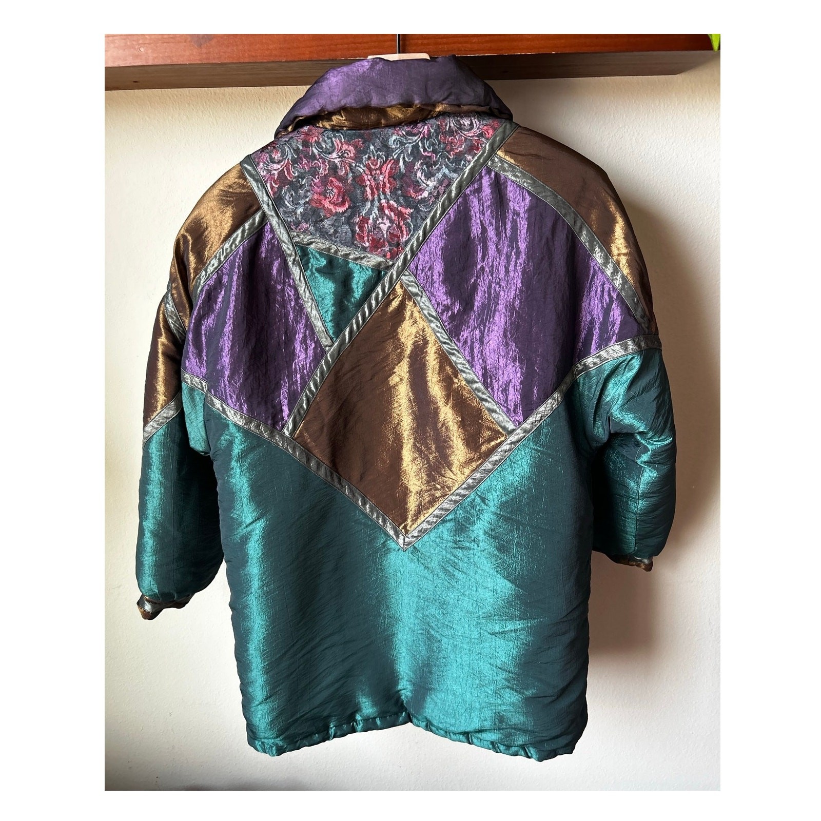 Current Seen Vintage Metallic Quilted Puffer Jacket Purple Teal S