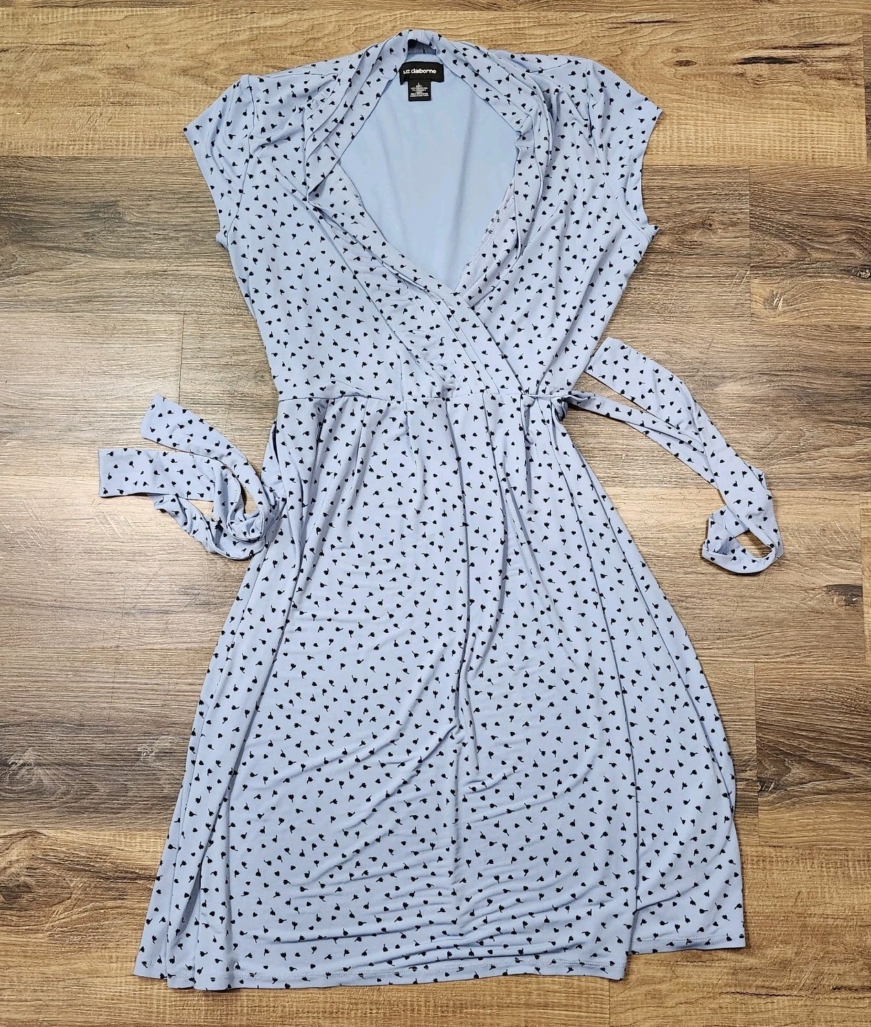 VTG LIZ CLAIBORNE PETITE Blue POLKA DOT Summer DRESS Size LARGE