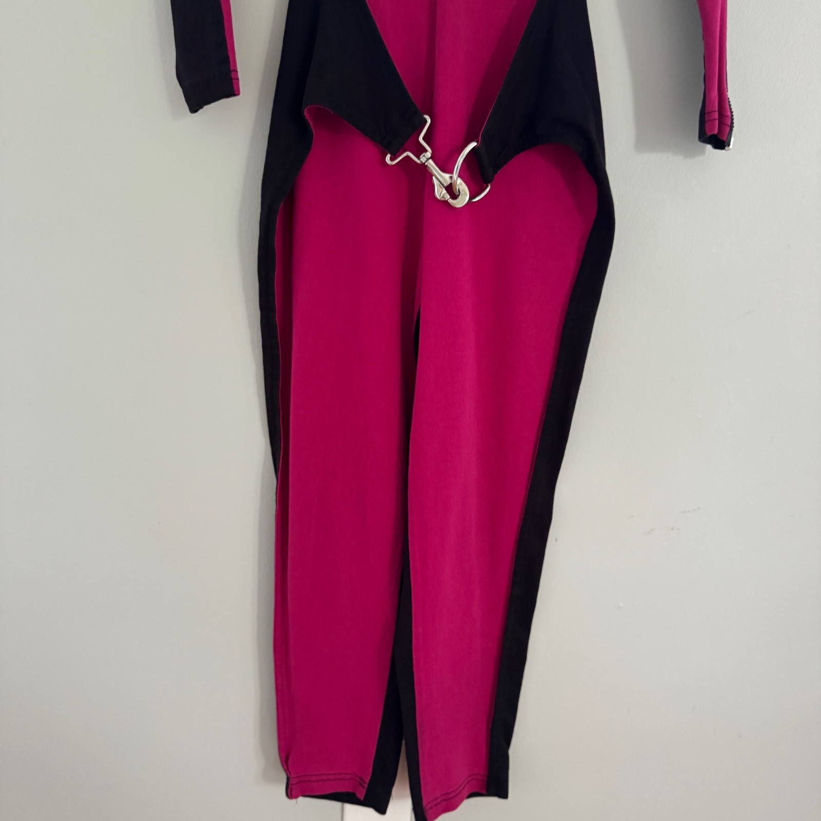 80s vtg BETSEY JOHNSON Black Pink Zipper PUNK LABEL Jumpsuit Catsuit Costume M