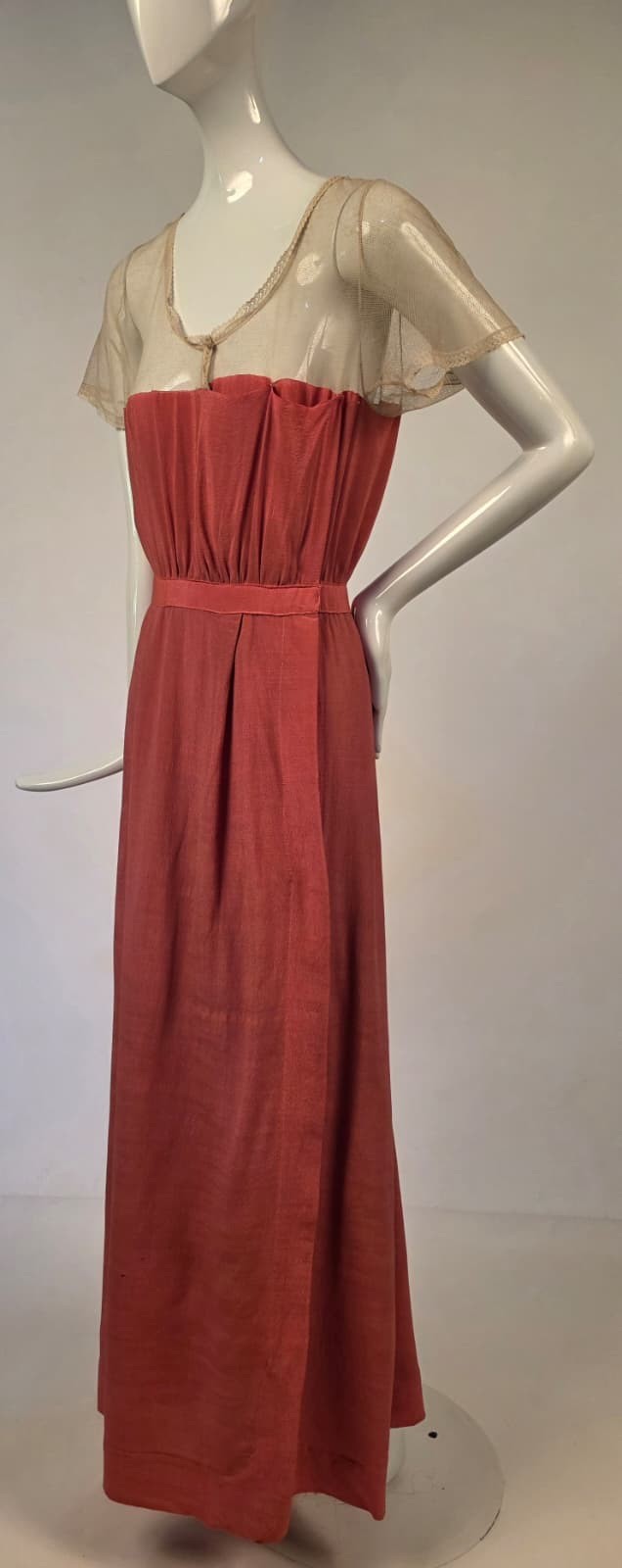 EDWARDIAN LONG SILK DRESS W LACE TRIMMED SHEER NET TOP