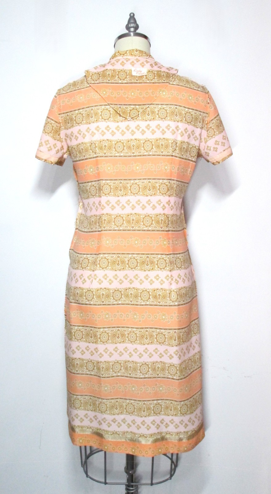 Vintage Lady Carol of NY Sheath Dress, Peach & Tan, Very Nice, Size M