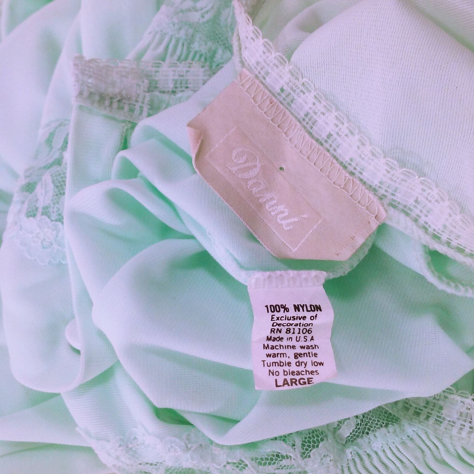 Vintage 80s Danni Dressing Gown Robe -L Pocket Ruched Lace Buttons SSL Nylon