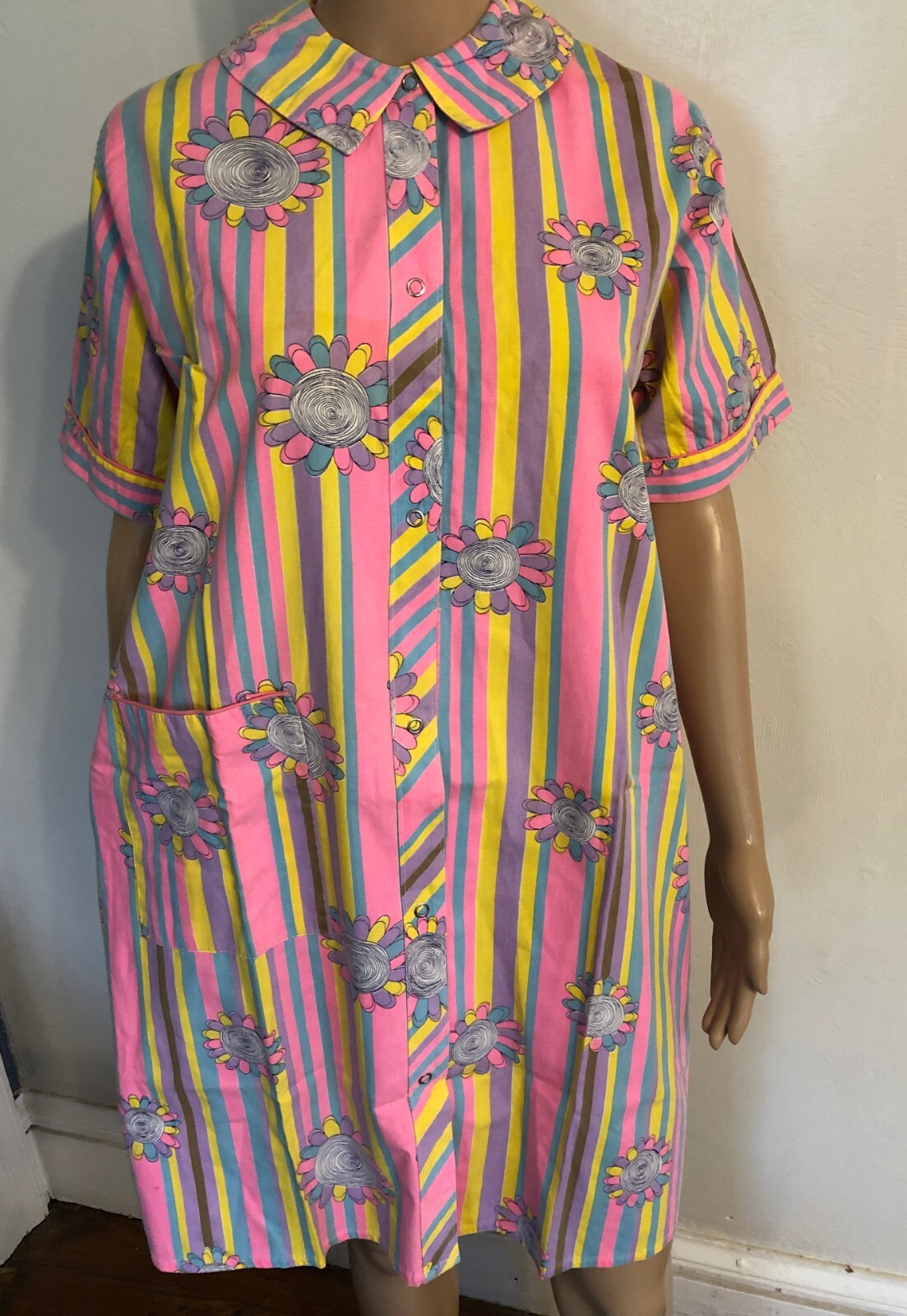 vtg 60s Psychedelic flower power Hippie Caftan Dress house coat Sz M