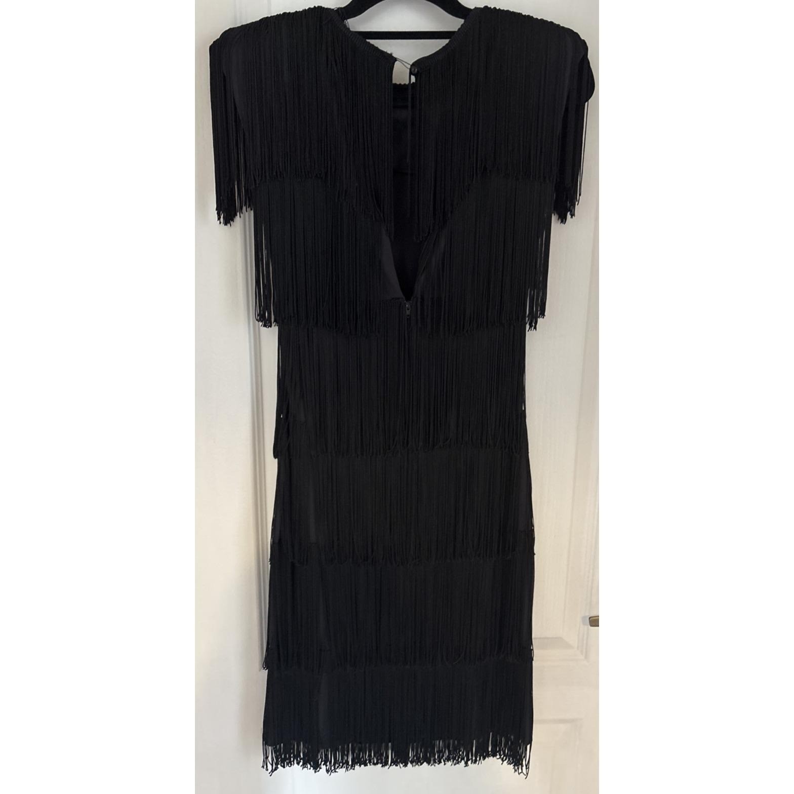 Vintage Womens Shuet Young HW Collections Black Fringe Dress Flapper Halloween 6