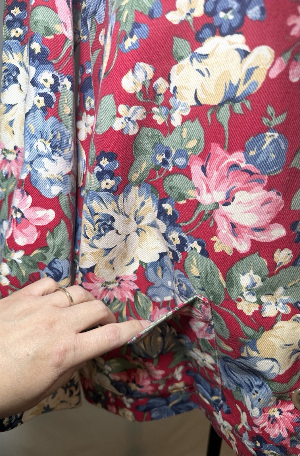 VTG Gotcha Covered Denim Blazer Floral Red Jacket Colorful Cotton Women XL