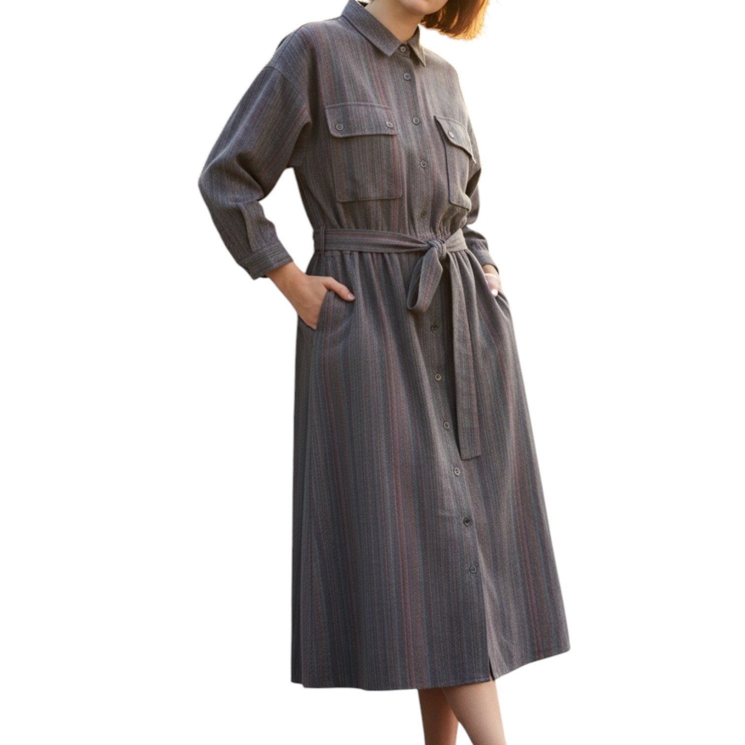 Vintage Made in USA Wool Blend Rainbow Stripe Belted Midi Dress No Size