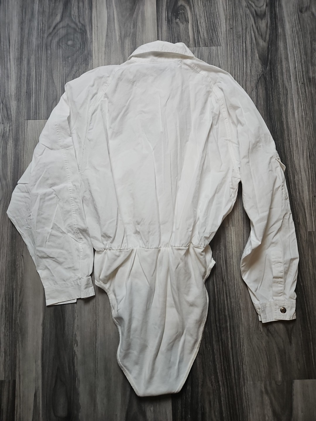 80s Vintage Light Weight 100% Cotton White High Cut XL Body Suit Y2K Flash Dance