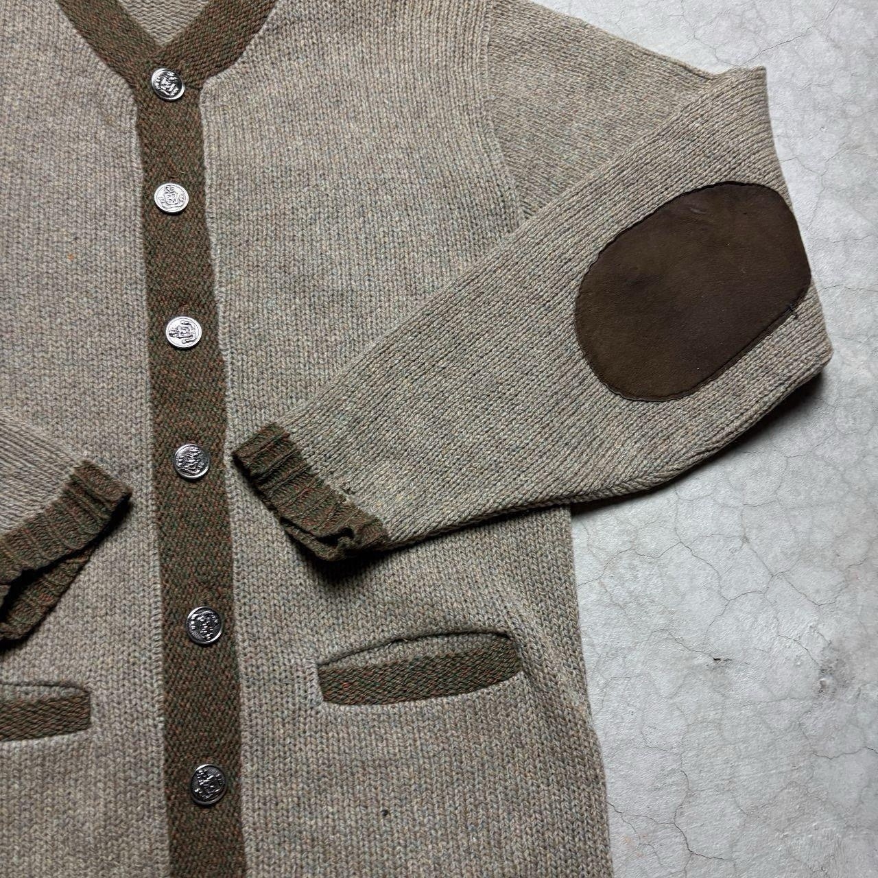 70s Vintage Austrian Alpine Boiled Wool Cardigan with leather elbow patches M