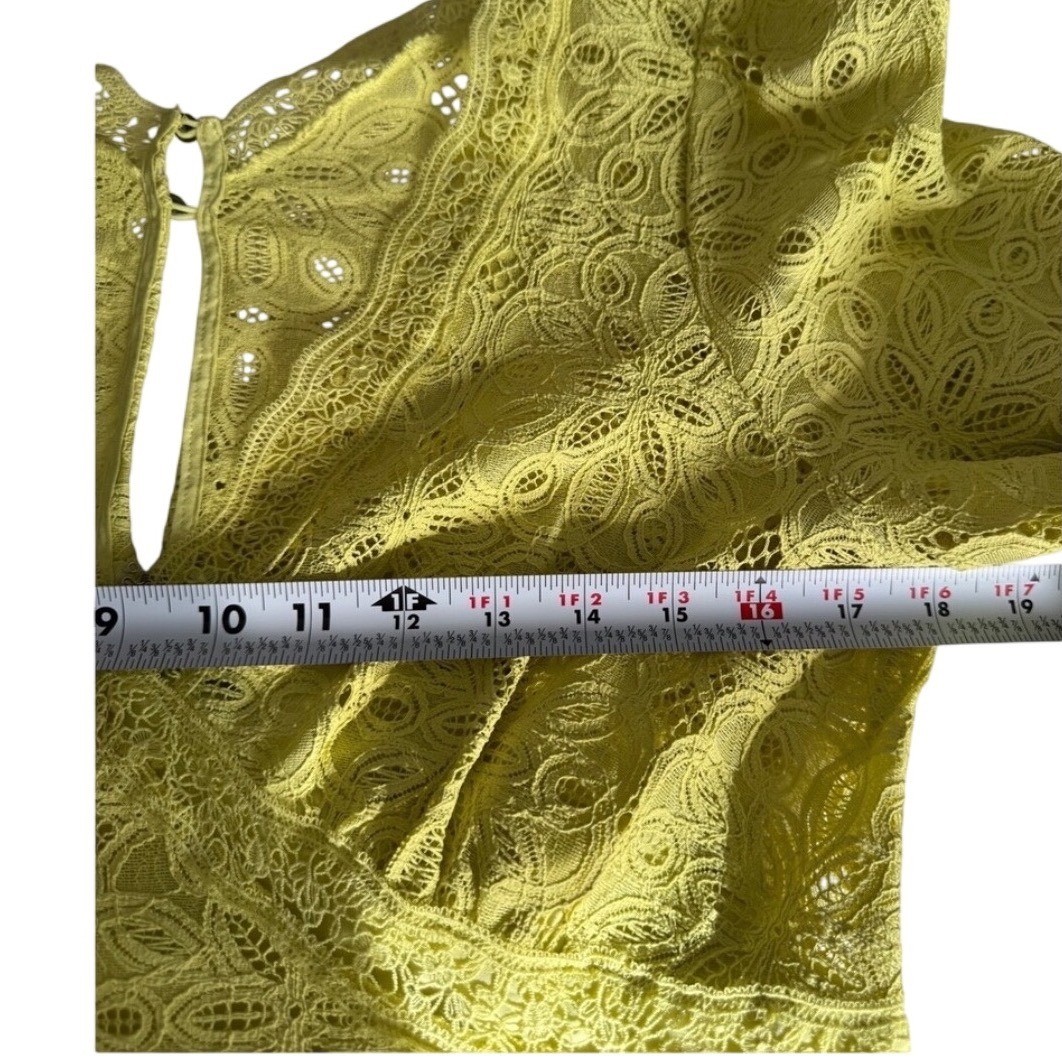 Anthropologie Yellow Lace Midi Dress Puff Sleeve Cottagecore Romantic Size 8
