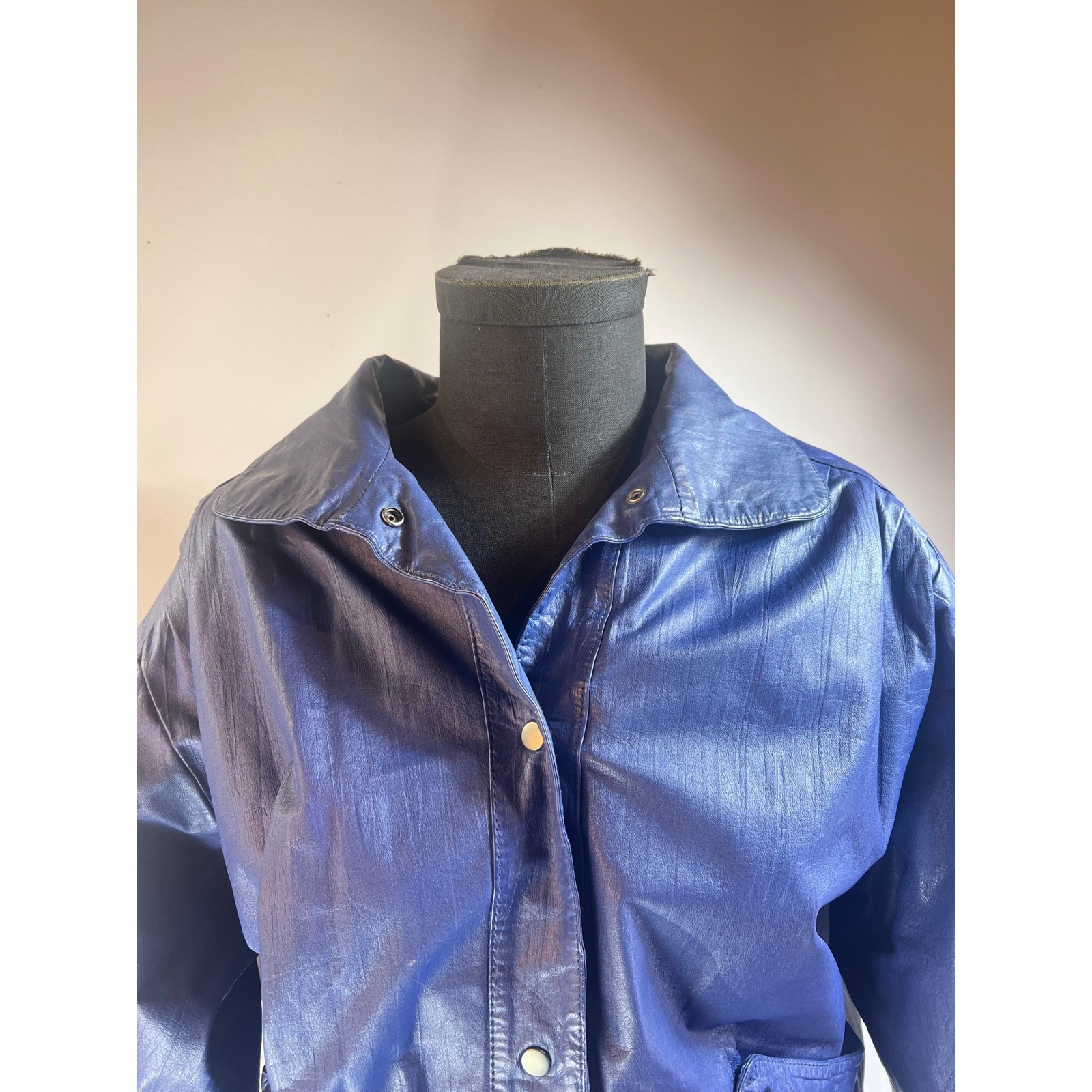 Avanti Vintage 80s Leather Bomber Jacket Cobalt Blue Puff Shoulder Womens Small