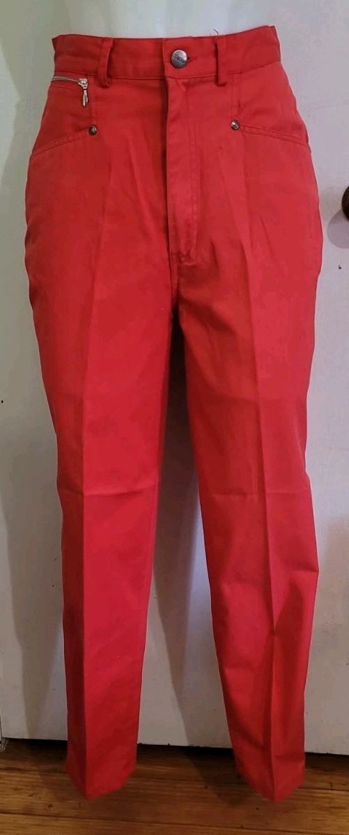 Vintage 80s Tomato Red Gitano Pants Size 8 Zipper Pocket Oversized Pockets