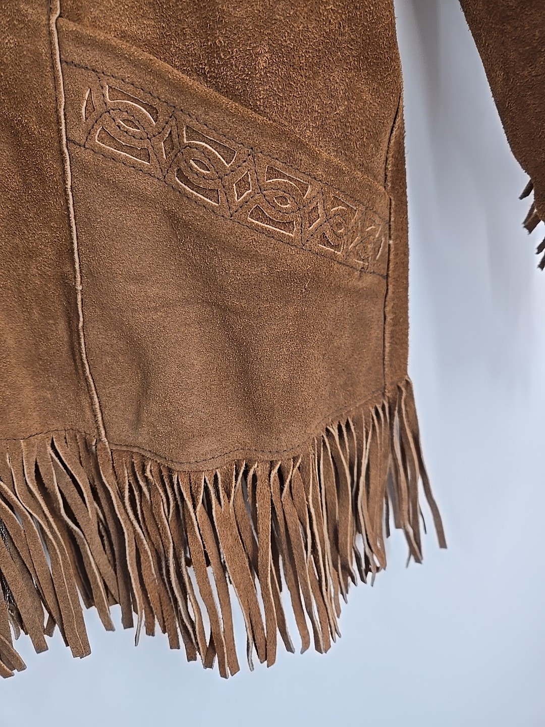 Vintage 1960s Pioneer Wear Brown Suede Fringe Jacket Coat Womens 16 Retro Cowboy