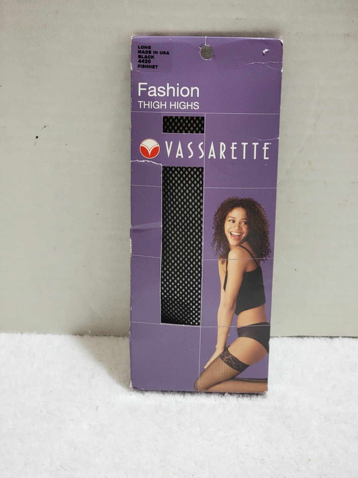 Vintage Vassarette Garter Stockings Black Fishnet Thigh Highs Sexy Size Long USA