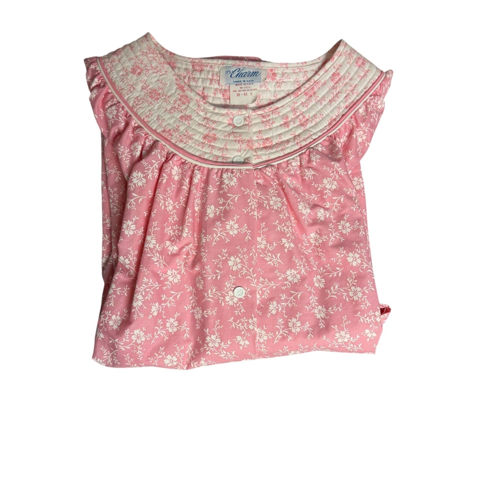 Vintage Its A Charm Pink Floral Nightgown 38-40 X Cotton Blend Made In USA