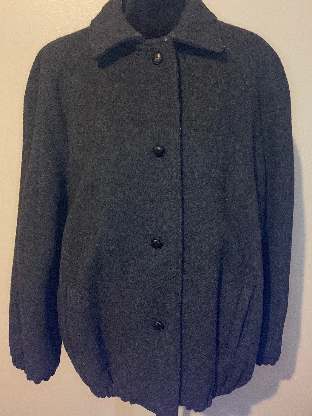 International Scene Grey Wool Coat Women’s 15/16 Large Xl Plaid Lining Vintage