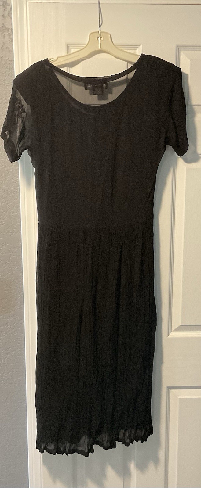 Vintage Starina Maxi Fit-Flare Dress Short Sleeve Rayon Black Medium