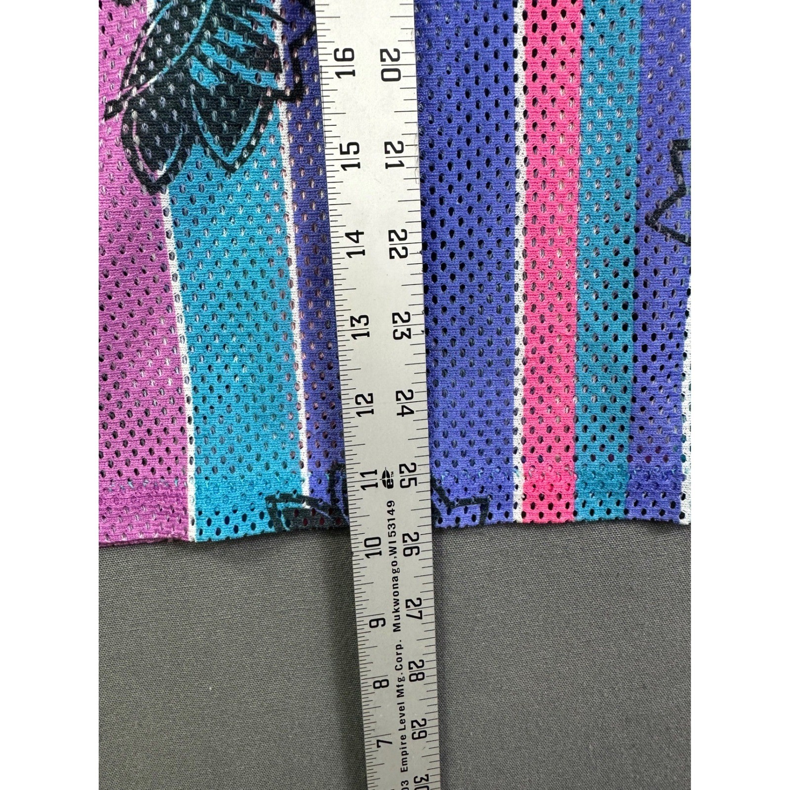 Vintage Julie Girl Mesh Butterfly Stripe V-Neck Top Made in USA Retro 90s Teal